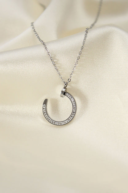 Çelik Silver Renk Zirkon Taşlı Çivi Model Kadın Kolye