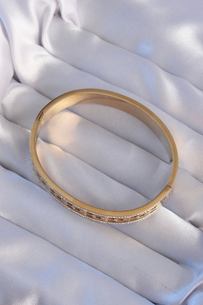 316L Çelik Gold Renk Zirkon Taşlı Model Kelepçe