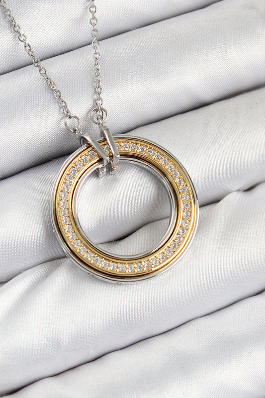 316L Çelik Zirkon Taşlı Dönen Daire Model Gold Ve Gümüş Renk Kadın Kolye