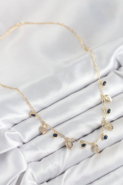Pirinç Zirkon Taşlı Sallantılı Damla Model Gold Renk Kadın Kolye
