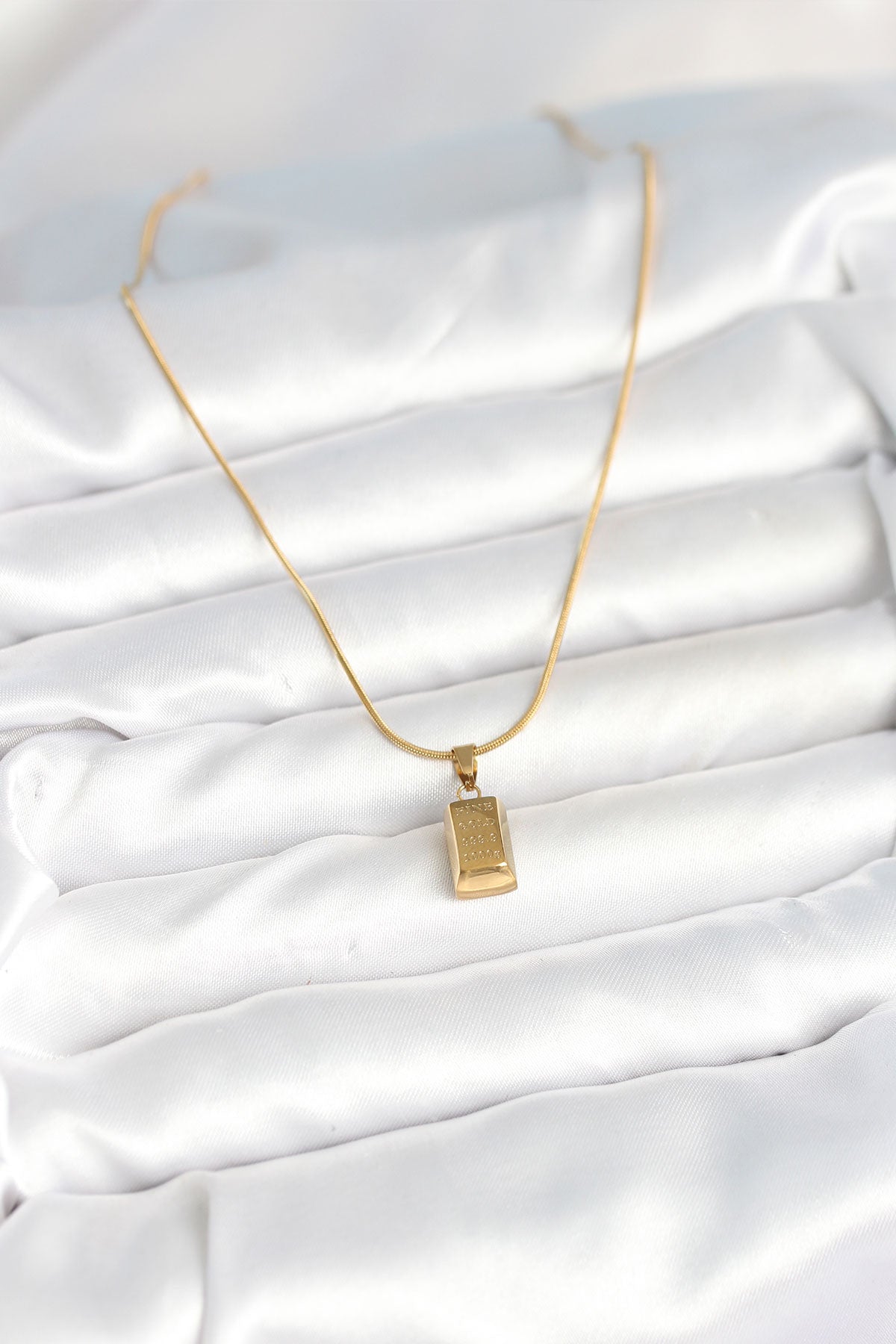 316L Çelik Gold Renk Mini Külçe Altın Model Kolye