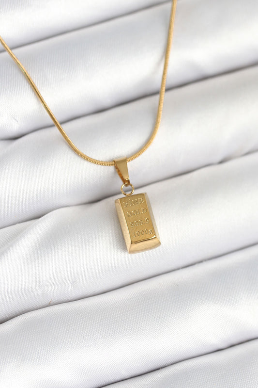 316L Çelik Gold Renk Mini Külçe Altın Model Kolye