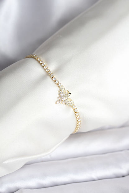 Anka Kuşu Model Zirkon Taşlı Gold Renk Pirinç Su Yolu Kadın Bileklik