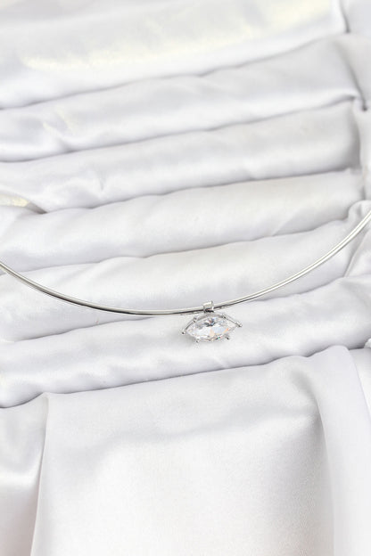 Pirinç Gümüş Renk Choker Model Zirkon Taşlı Kadın Kolye