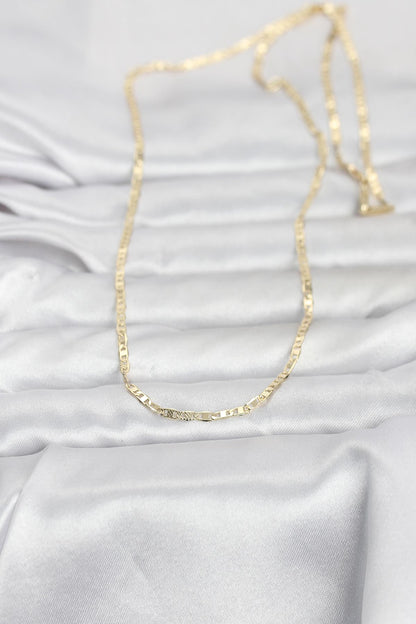 CM 14K Gold Renk Lazerli Yassı Model Zincirli 60 cm Kadın Kolye