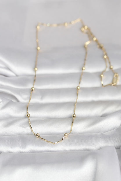 CM 14K Gold Renk Kesme Çubuk Zincir Topçuklu Model 60 cm Kadın Kolye