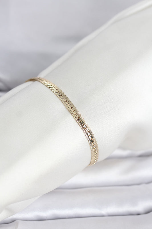 CM 14K Gold Renk Lazerli Yassı Zincir Model Kadın Bileklik